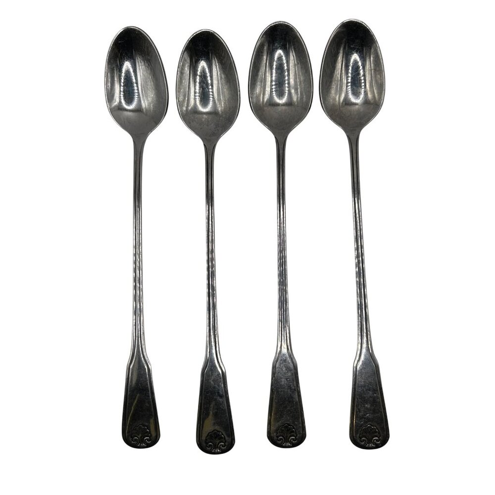 Oneida Silver Roger’s Colonial Mood Stainless Iced Tea Spoons Set Of 4 glossy